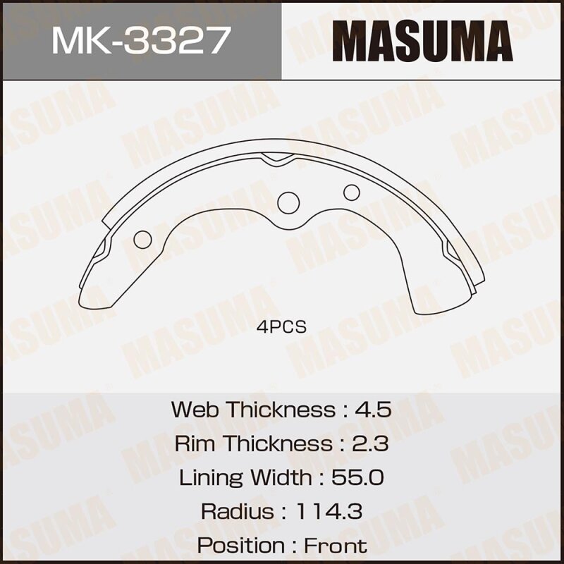 Колодки тормозные Masuma барабанные, арт. MK-3327
Колодки тормозные Masuma барабанные, арт. MK-3327