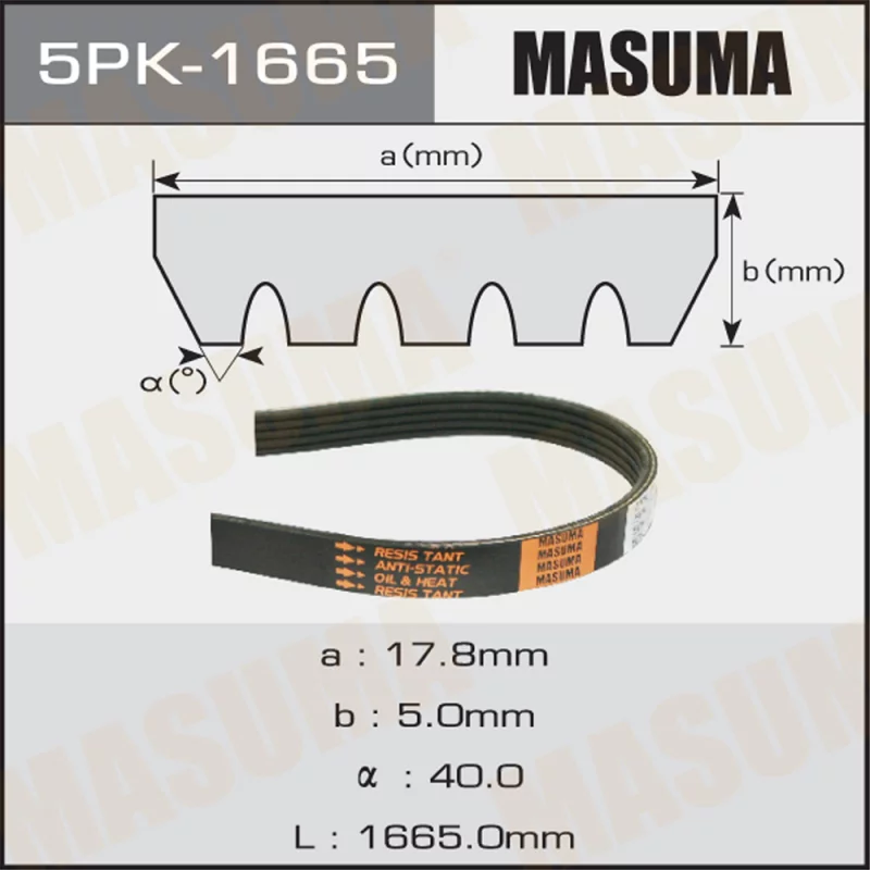Ремень ручейковый MASUMA 5PK-1665
Ремень ручейковый MASUMA 5PK-1665