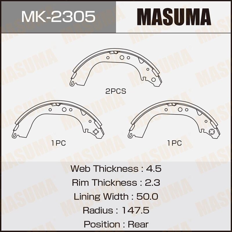Колодки тормозные Masuma барабанные, арт. MK-2305
Колодки тормозные Masuma барабанные, арт. MK-2305