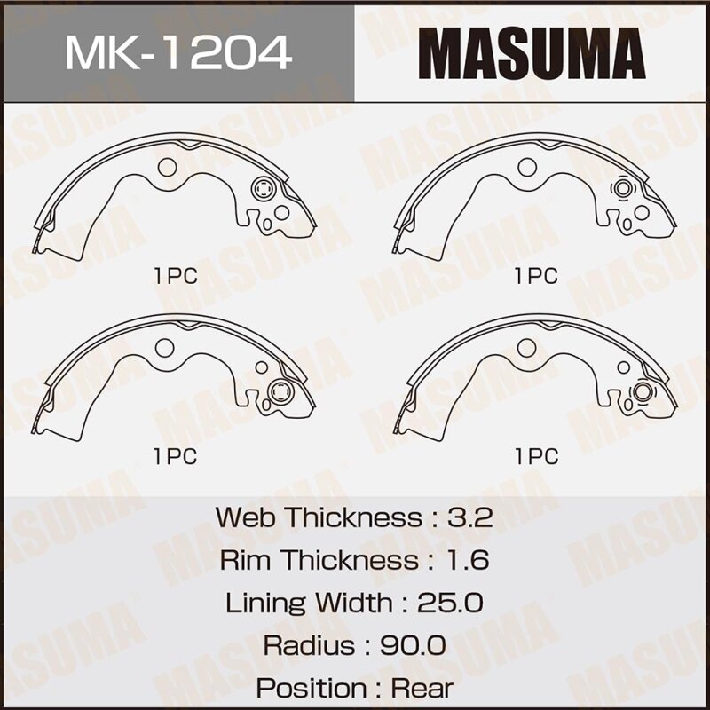 Колодки тормозные Masuma барабанные, арт. MK-1204
Колодки тормозные Masuma барабанные, арт. MK-1204