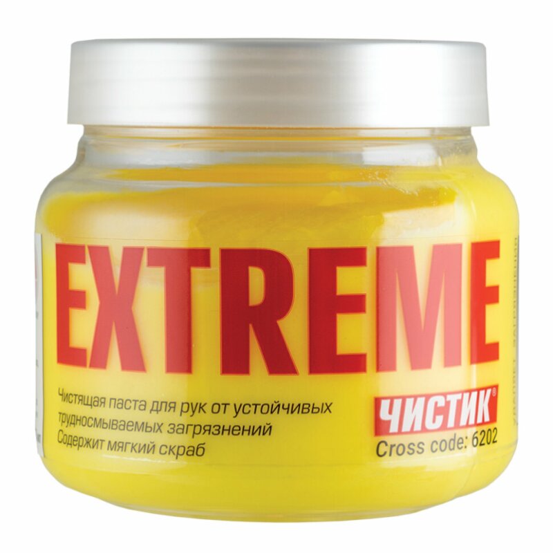Очиститель для рук Чистик Extreme, паста, со скрабом, банка 450мл, арт. 6202
Очиститель для рук Чистик Extreme, паста, со скрабом, банка 450мл, арт. 6202