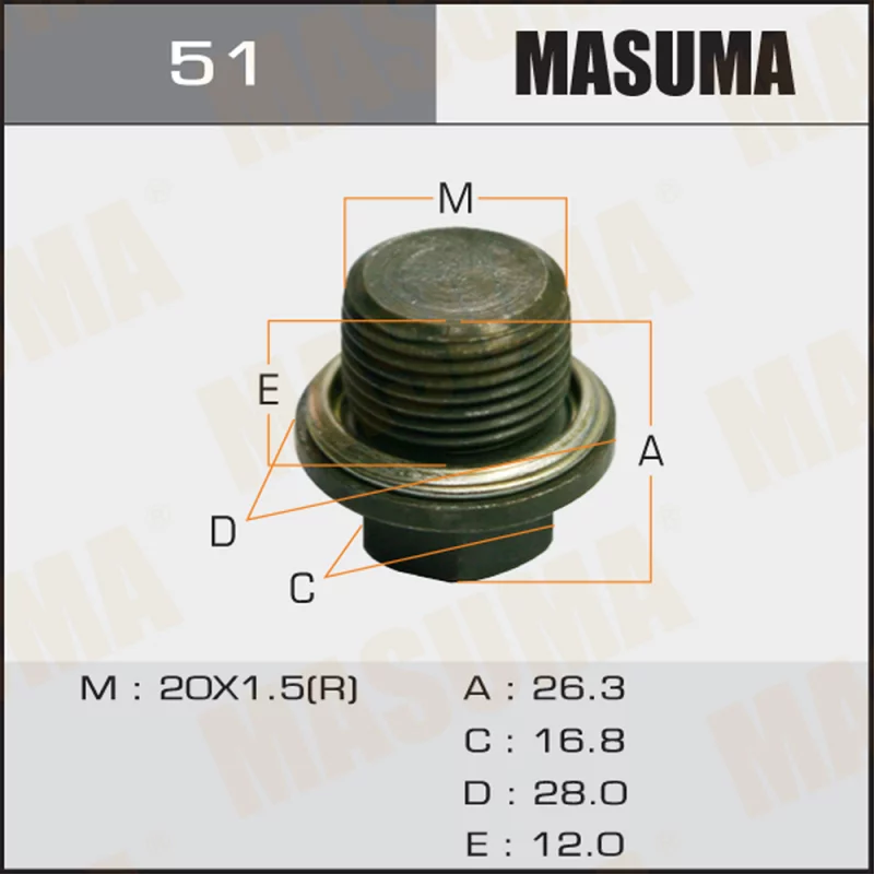 Болт маслосливной "Masuma" Subaru 20х1.5mm
Болт маслосливной "Masuma" Subaru 20х1.5mm