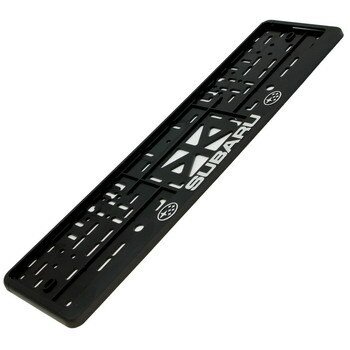 Рамка номерного знака Дельта ПРО для автомобиля, прямоугольная, пластиковая, черная, с защелкой (книжка), надпись «Subaru» (тиснение серебром, Черный