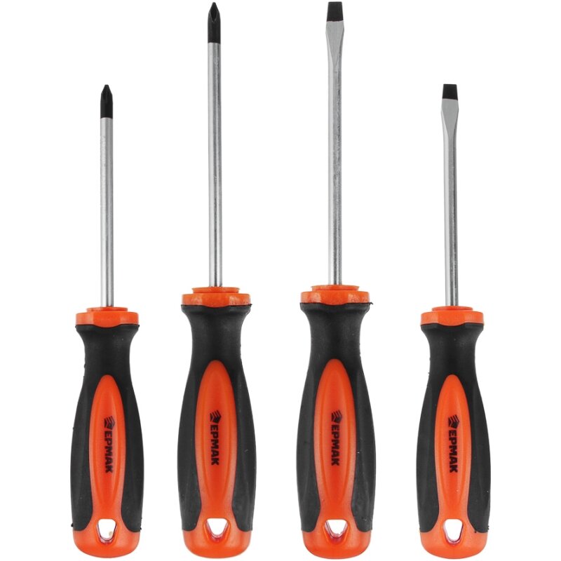 Набор отверток Ермак-Профи шлицевые (5-6мм) и крестовые (PH 1, PH 2), комплект 4 предмета, арт. В9986/651062/651061/651
Набор отверток Ермак-Профи шлицевые (5-6мм) и крестовые (PH 1, PH 2), комплект 4 предмета, арт. В9986/651062/651061/651