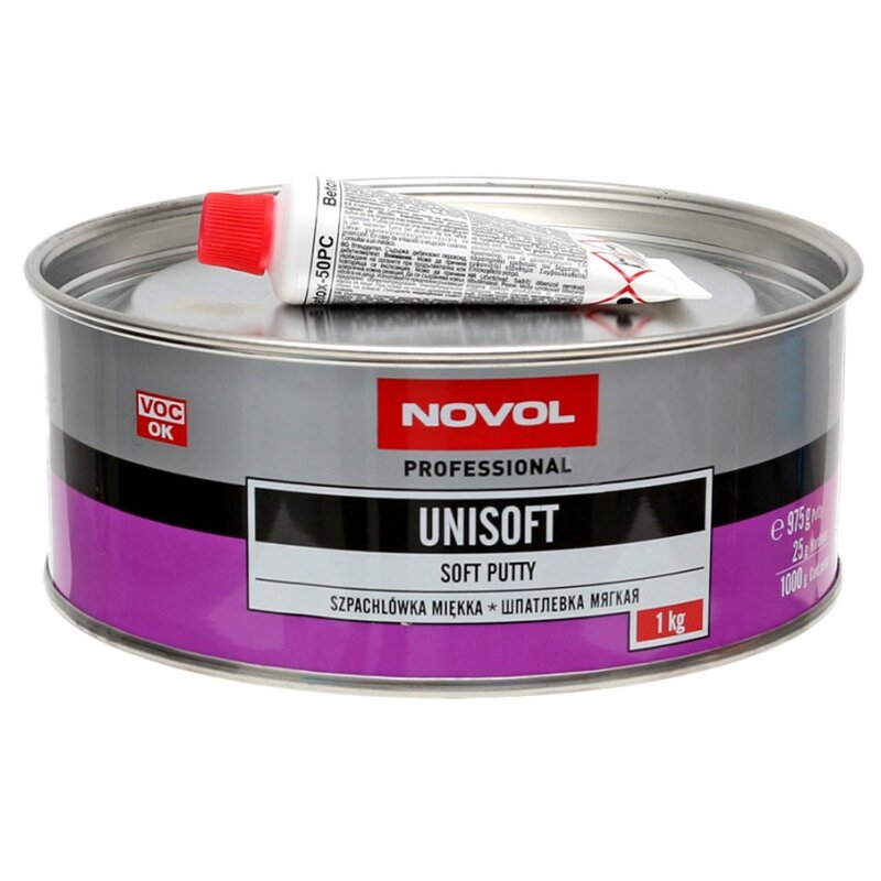 Шпатлевка Novol Professional Unisoft Soft Putty мягкая, (+отвердитель Betox-50PC), для различных поверхностей, банка 975г + туба 25г, арт. 1153
Шпатлевка Novol Professional Unisoft Soft Putty мягкая, (+отвердитель Betox-50PC), для различных поверхностей, банка 975г + туба 25г, арт. 1153