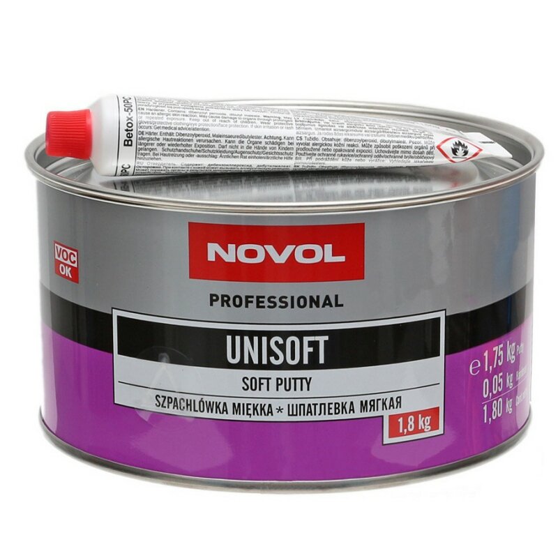 Шпатлевка Novol Professional Unisoft Soft Putty мягкая, (+отвердитель Betox-50PC), для различных поверхностей, банка 1,755кг + туба 45г, арт. 1155
Шпатлевка Novol Professional Unisoft Soft Putty мягкая, (+отвердитель Betox-50PC), для различных поверхностей, банка 1,755кг + туба 45г, арт. 1155