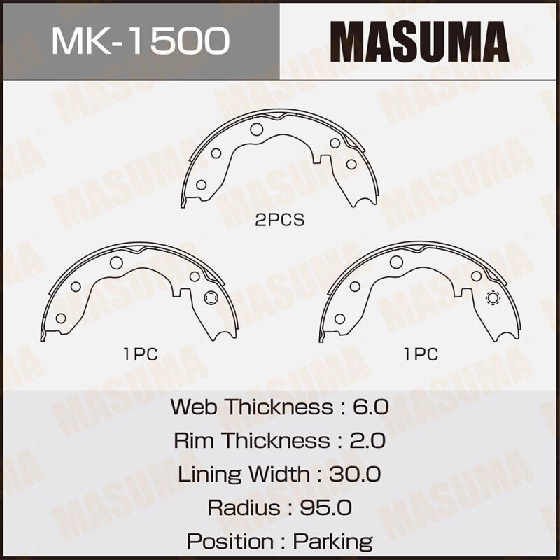 Колодки парковочные Masuma барабанные, арт. MK-1500
Колодки парковочные Masuma барабанные, арт. MK-1500