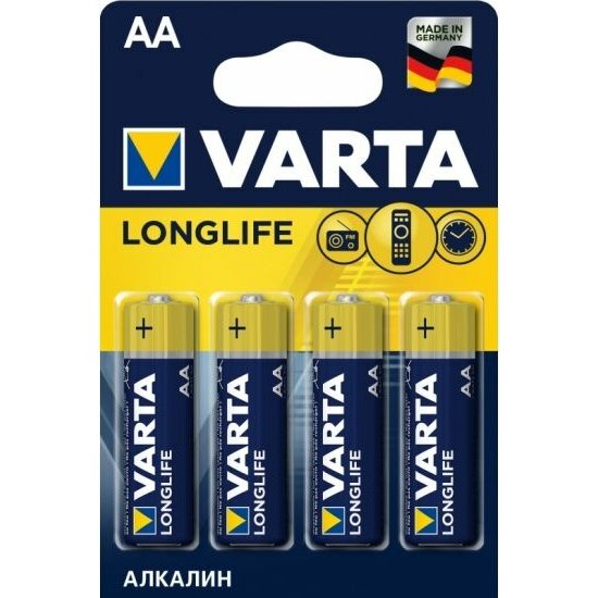 Батарейка щелочная Varta Longlife Extra, AA (LR6), 1,5В, 4шт.
Батарейка щелочная Varta Longlife Extra, AA (LR6), 1,5В, 4шт.