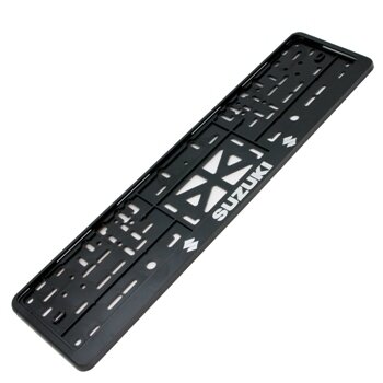 Рамка номерного знака Дельта ПРО для автомобиля, прямоугольная, пластиковая, черная, с защелкой (книжка), надпись «Suzuki» (тиснение серебром, Черный