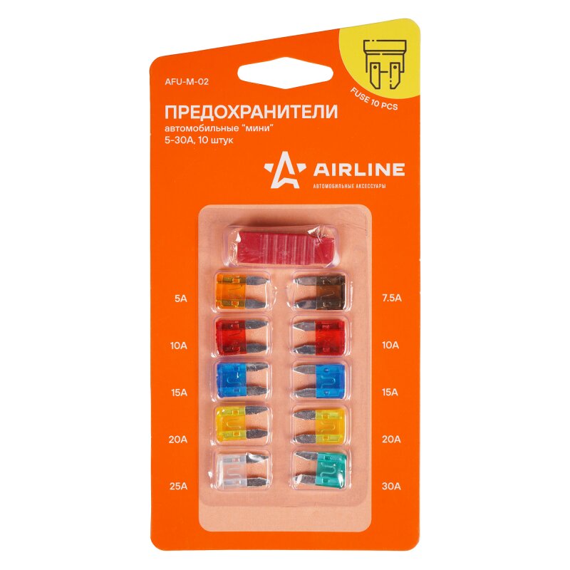 Предохранитель автомобильный Airline, флажковый, мини (MINI S1035-1/FN), 5/7,5/10/15/20/25/30А, 32В, комплект 10 шт (+пинцет), арт. AFU-M-02, Светло-коричневый;коричневый;красный;синий;жёлтый;прозрачный;зелёный
Предохранитель автомобильный Airline, флажковый, мини (MINI S1035-1/FN), 5/7,5/10/15/20/25/30А, 32В, комплект 10 шт (+пинцет), арт. AFU-M-02, Светло-коричневый;коричневый;красный;синий;жёлтый;прозрачный;зелёный