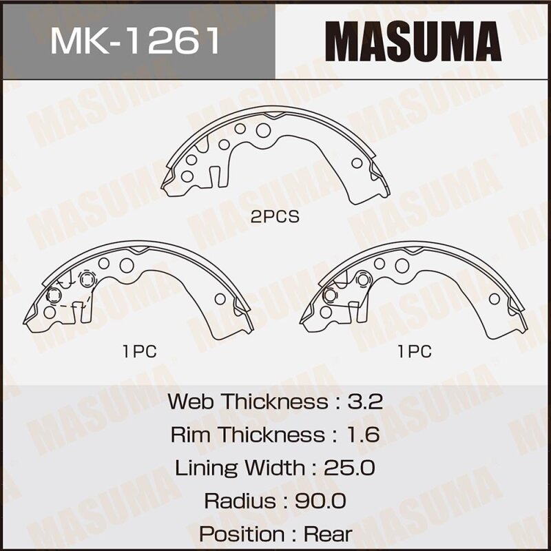 Колодки тормозные Masuma барабанные, арт. MK-1261
Колодки тормозные Masuma барабанные, арт. MK-1261