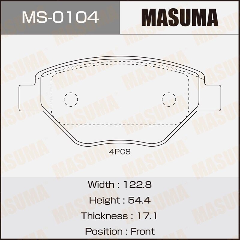 Колодки тормозные Masuma дисковые, передние, арт. MS-0104
Колодки тормозные Masuma дисковые, передние, арт. MS-0104