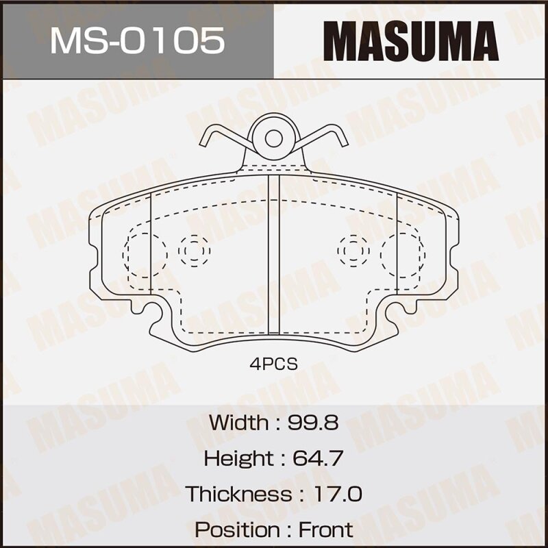 Колодки тормозные Masuma дисковые, передние, арт. MS-0105
Колодки тормозные Masuma дисковые, передние, арт. MS-0105