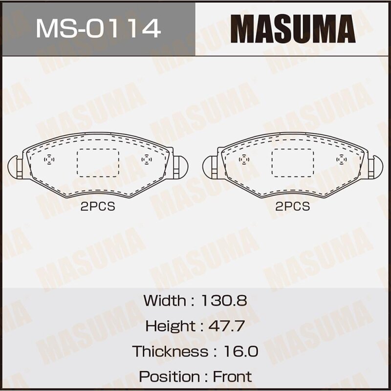Колодки тормозные Masuma дисковые, передние, арт. MS-0114
Колодки тормозные Masuma дисковые, передние, арт. MS-0114
