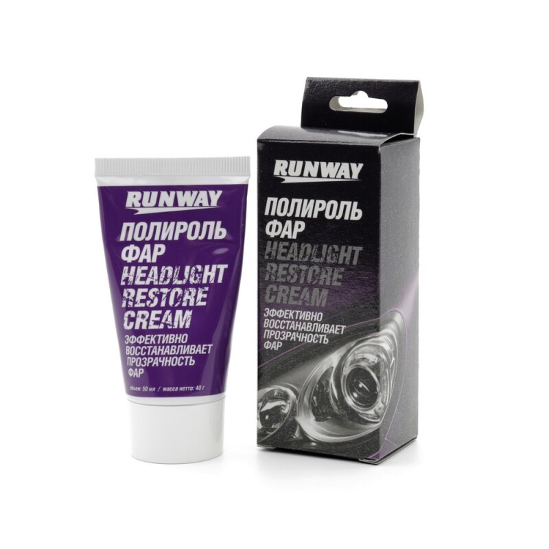 Полироль-реставратор фар Runway Headlight Restor Cream, абразивный, восстанавливает прозрачность пластика, туба 50мл, арт. RW0501
Полироль-реставратор фар Runway Headlight Restor Cream, абразивный, восстанавливает прозрачность пластика, туба 50мл, арт. RW0501
