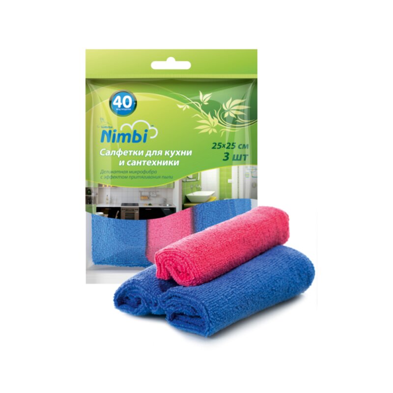Комплект салфеток Kolibriya Nimbi-40 для кухни и сантехники, из микрофибры, 250x250мм, комплект 3шт
Комплект салфеток Kolibriya Nimbi-40 для кухни и сантехники, из микрофибры, 250x250мм, комплект 3шт