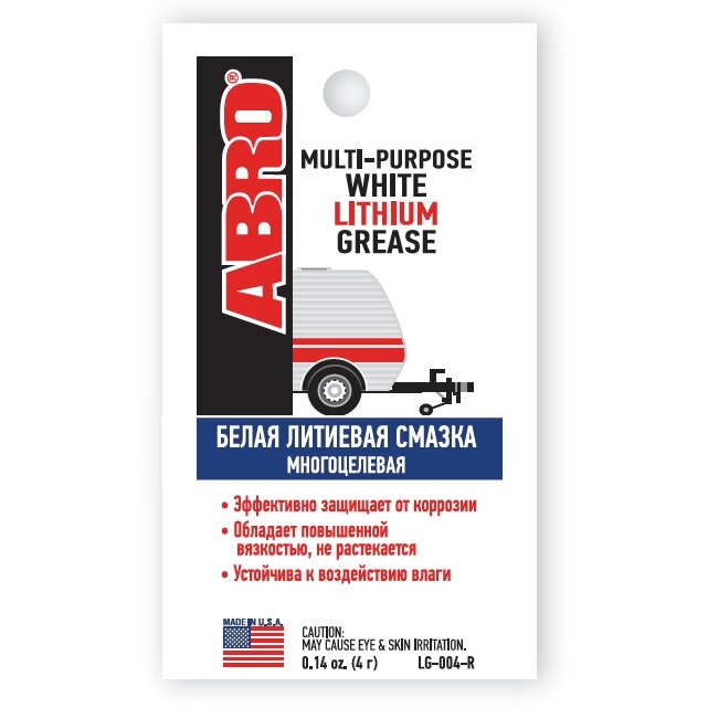 Смазка пластичная ABRO Multi-purpose White Lithium Grease, многоцелевая, литиевая, белая, пакет 4г, арт. LG-004-R
Смазка пластичная ABRO Multi-purpose White Lithium Grease, многоцелевая, литиевая, белая, пакет 4г, арт. LG-004-R