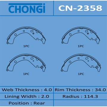 Колодки тормозные Chongi барабанные, арт. CN-2358
Колодки тормозные Chongi барабанные, арт. CN-2358