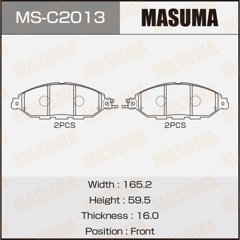 Колодки тормозные Masuma дисковые, передние, арт. MS-C2013
Колодки тормозные Masuma дисковые, передние, арт. MS-C2013