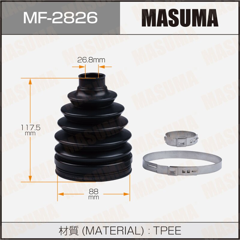 Пыльник ШРУСа MASUMA MF-2826 (пластик) + спецхомут
Пыльник ШРУСа MASUMA MF-2826 (пластик) + спецхомут