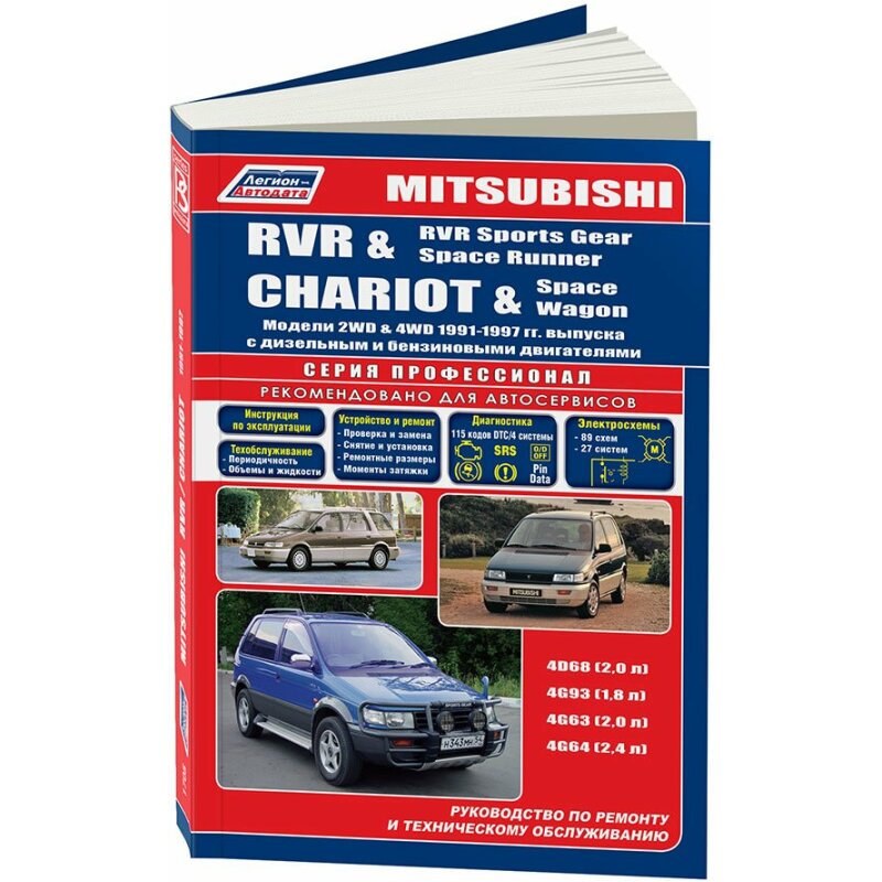 Руководство по эксплуатации, техническому обслуживанию и ремонту MITSUBISHI CHARIOT, MITSUBISHI RVR SPORTS GEAR (1991-1997 гг.), с бензиновым и дизельным двигателями
Руководство по эксплуатации, техническому обслуживанию и ремонту MITSUBISHI CHARIOT, MITSUBISHI RVR SPORTS GEAR (1991-1997 гг.), с бензиновым и дизельным двигателями