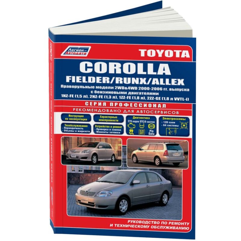 Руководство по эксплуатации, техническому обслуживанию и ремонту TOYOTA COROLLA, TOYOTA FIELDER, TOYOTA RUNX, TOYOTA ALLEX (2000-2006 гг.), с бензиновым двигателем
Руководство по эксплуатации, техническому обслуживанию и ремонту TOYOTA COROLLA, TOYOTA FIELDER, TOYOTA RUNX, TOYOTA ALLEX (2000-2006 гг.), с бензиновым двигателем