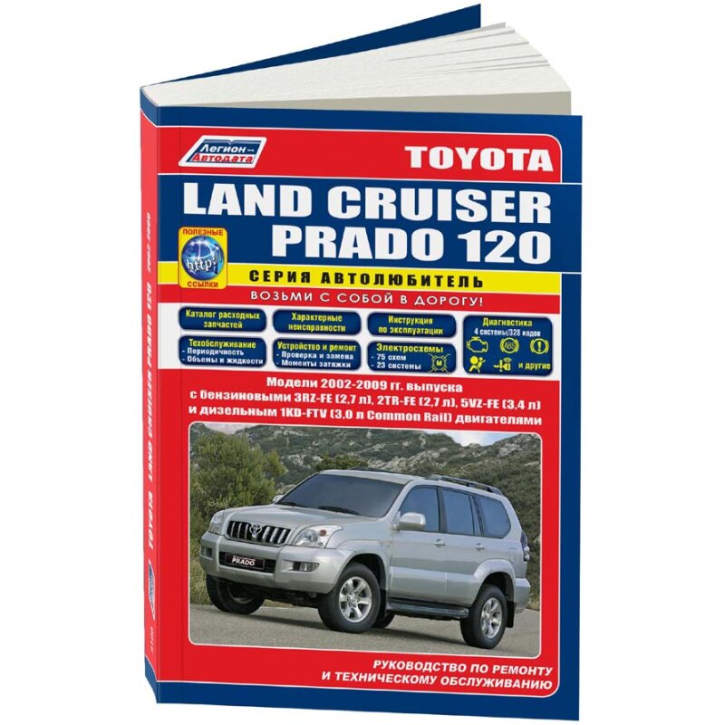 Руководство по эксплуатации, техническому обслуживанию и ремонту TOYOTA LAND CRUISER PRADO 120 (2002-2009 гг.), с бензиновым и дизельным двигателями, серия АВТОЛЮБИТЕЛЬ
Руководство по эксплуатации, техническому обслуживанию и ремонту TOYOTA LAND CRUISER PRADO 120 (2002-2009 гг.), с бензиновым и дизельным двигателями, серия АВТОЛЮБИТЕЛЬ