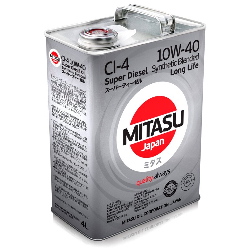 Масло моторное Mitasu Super Diesel 10w40 полусинтетическое, CI-4, для дизельного двигателя, 4л, арт. MJ-222/4
Масло моторное Mitasu Super Diesel 10w40 полусинтетическое, CI-4, для дизельного двигателя, 4л, арт. MJ-222/4