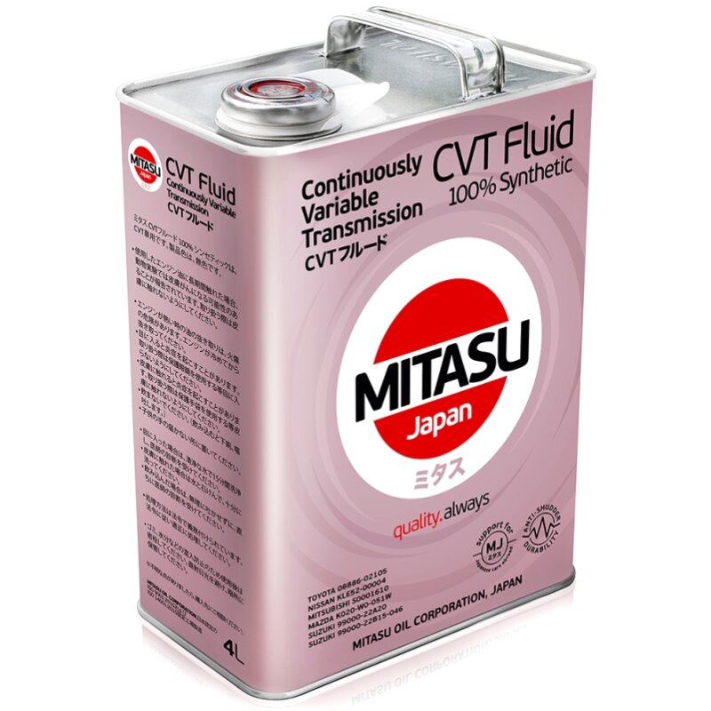 Масло трансмиссионное Mitasu CVT Fluid синтетическое, универсальное, 4л, арт. MJ-322/4
Масло трансмиссионное Mitasu CVT Fluid синтетическое, универсальное, 4л, арт. MJ-322/4