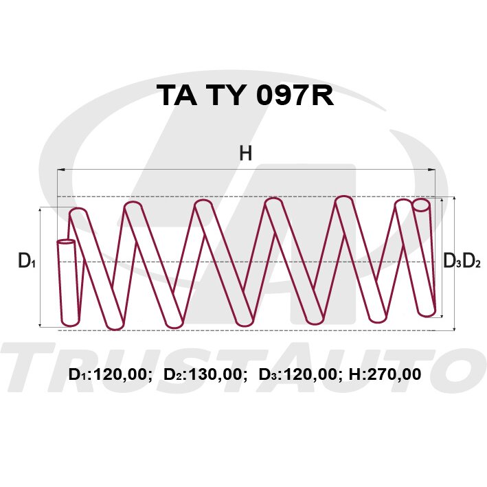 Пружина подвески TrustAuto усиленная, арт. TATY097R
Пружина подвески TrustAuto усиленная, арт. TATY097R