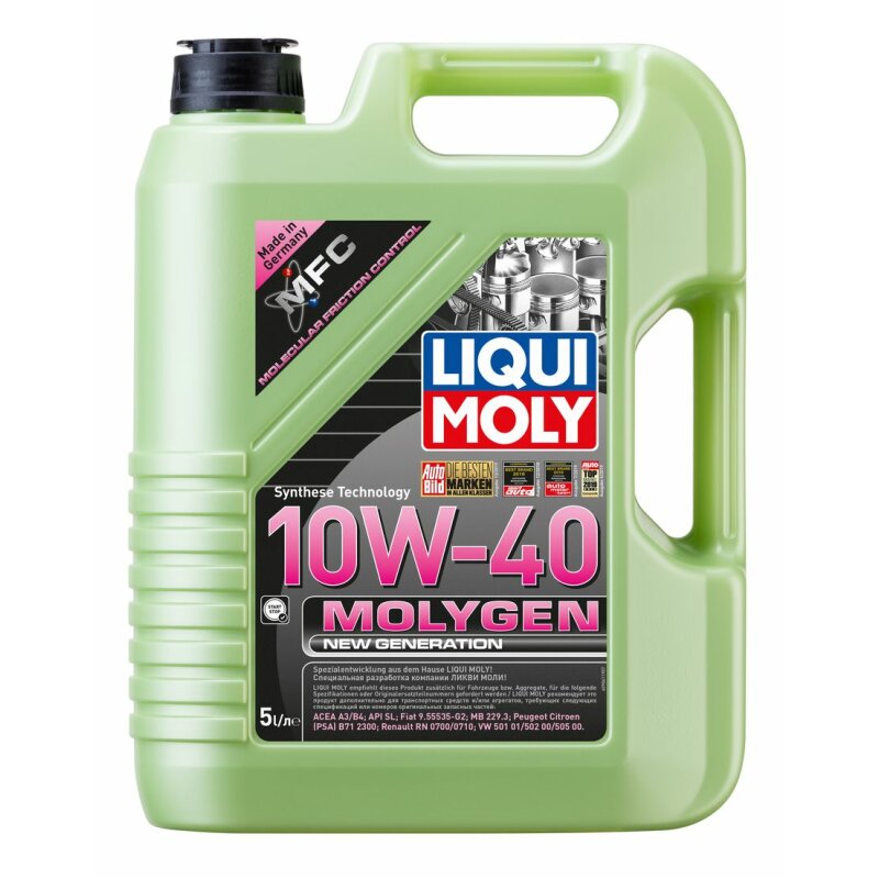 Масло моторное Liqui Moly Molygen New Generation 10w40 синтетическое, SL, ACEA A3/B4, универсальное, 5л, арт. 9061
Масло моторное Liqui Moly Molygen New Generation 10w40 синтетическое, SL, ACEA A3/B4, универсальное, 5л, арт. 9061