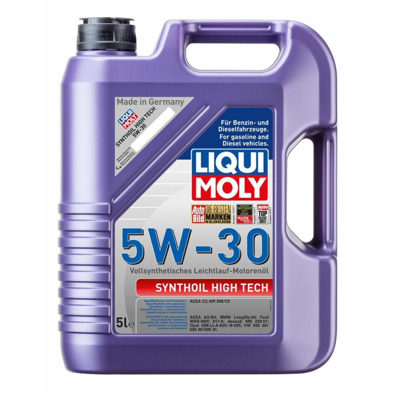 Масло моторное Liqui Moly Synthoil High Tech 5w30 синтетическое, SM/CF, ACEA C3, универсальное, 5л, арт. 9077
Масло моторное Liqui Moly Synthoil High Tech 5w30 синтетическое, SM/CF, ACEA C3, универсальное, 5л, арт. 9077