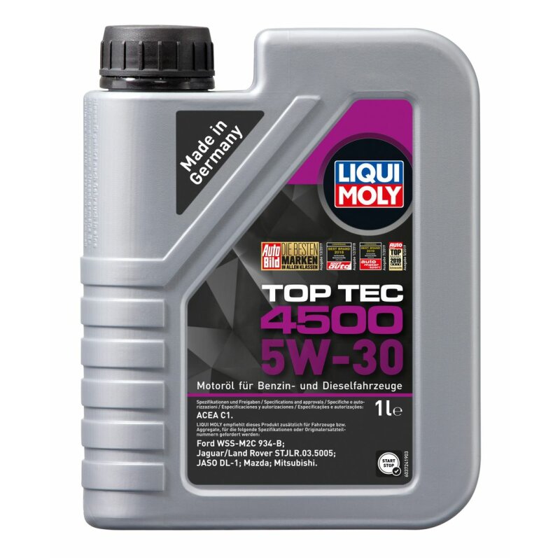 Масло моторное Liqui Moly Top Tec 4500 5w30 синтетическое, ACEA C1, универсальное, 1л, арт. 2317
Масло моторное Liqui Moly Top Tec 4500 5w30 синтетическое, ACEA C1, универсальное, 1л, арт. 2317