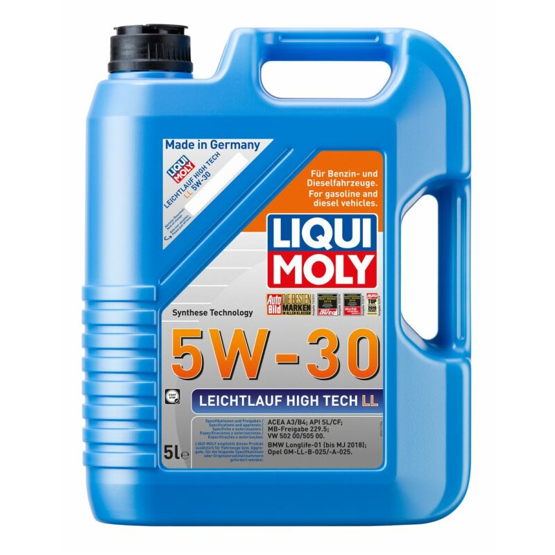 Масло моторное Liqui Moly Leichtlauf High Tech LL 5w30 синтетическое, SL/CF, ACEA A3/B4, универсальное, 5л, арт. 39007
Масло моторное Liqui Moly Leichtlauf High Tech LL 5w30 синтетическое, SL/CF, ACEA A3/B4, универсальное, 5л, арт. 39007