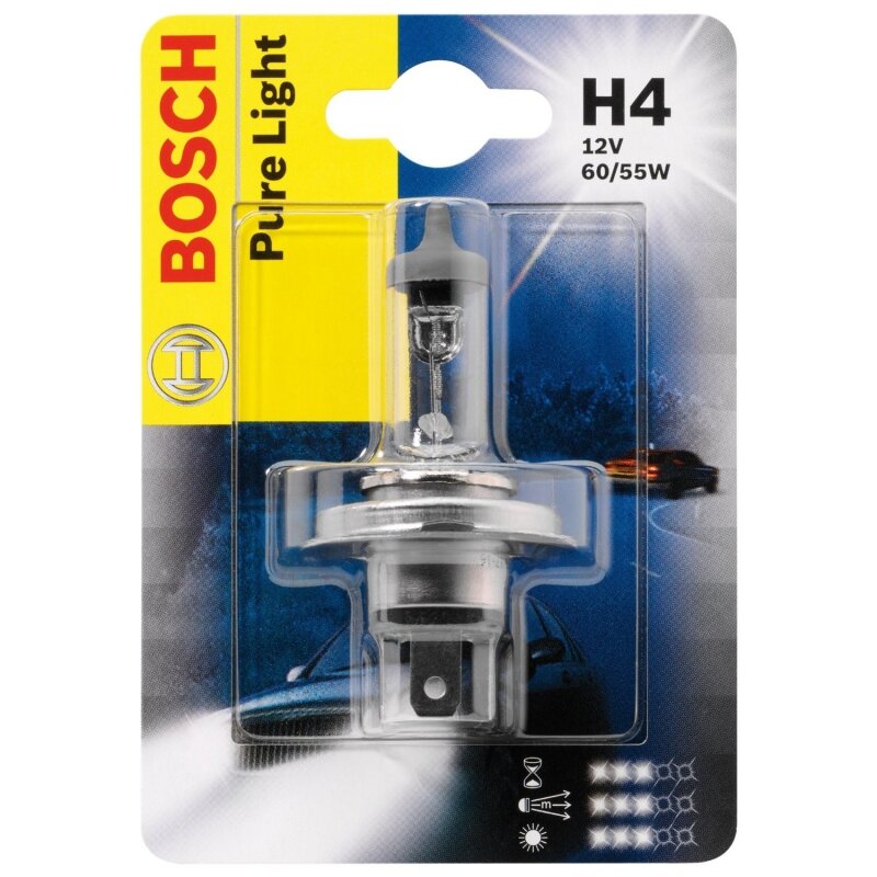 Лампа галогенная Bosch Pure Light H4 (P43t, T16), 12В, 60/55Вт, 3200K, 1 шт
Лампа галогенная Bosch Pure Light H4 (P43t, T16), 12В, 60/55Вт, 3200K, 1 шт