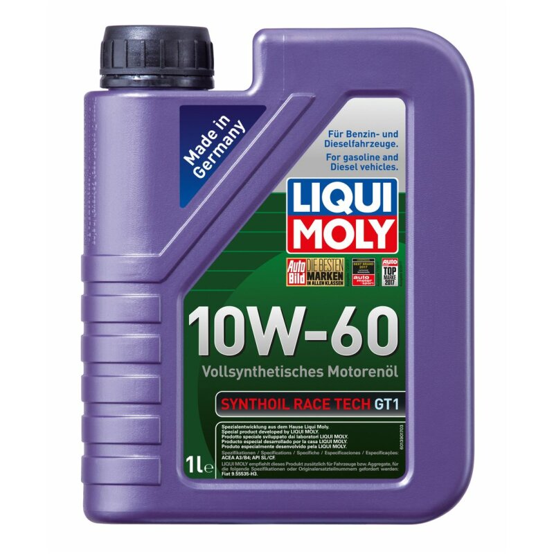 Масло моторное Liqui Moly Synthoil Race Tech GT1 10w60 синтетическое, SN, ACEA A3/B4, универсальное, 1л, арт. 1943
Масло моторное Liqui Moly Synthoil Race Tech GT1 10w60 синтетическое, SN, ACEA A3/B4, универсальное, 1л, арт. 1943