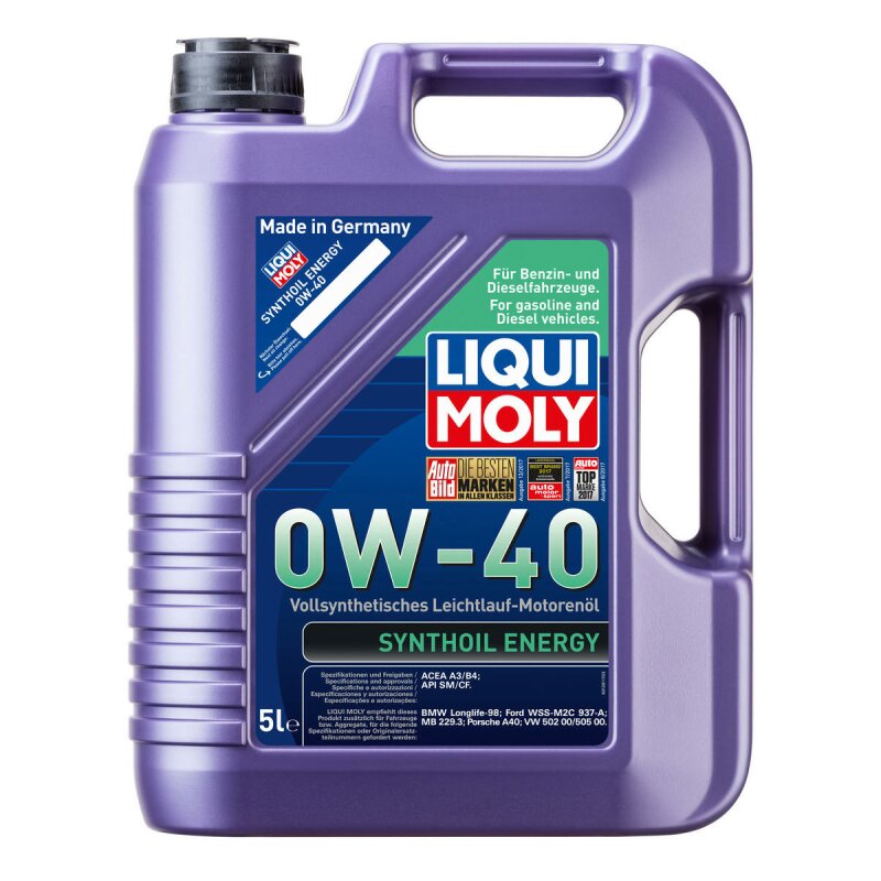 Масло моторное Liqui Moly Synthoil Energy 0w40 синтетическое, SN, ACEA A3/B4, универсальное, 5л, арт. 1923
Масло моторное Liqui Moly Synthoil Energy 0w40 синтетическое, SN, ACEA A3/B4, универсальное, 5л, арт. 1923