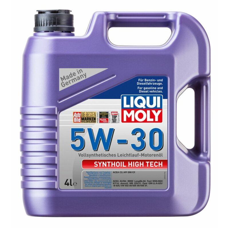 Масло моторное Liqui Moly Synthoil High Tech 5w30 синтетическое, SM/CF, ACEA C3, универсальное, 4л, арт. 9076
Масло моторное Liqui Moly Synthoil High Tech 5w30 синтетическое, SM/CF, ACEA C3, универсальное, 4л, арт. 9076