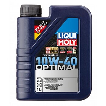 Масло моторное Liqui Moly Optimal 10w40 полусинтетическое, SL/CF, ACEA A3/B3, для бензинового двигателя, 1л, арт. 3929
Масло моторное Liqui Moly Optimal 10w40 полусинтетическое, SL/CF, ACEA A3/B3, для бензинового двигателя, 1л, арт. 3929