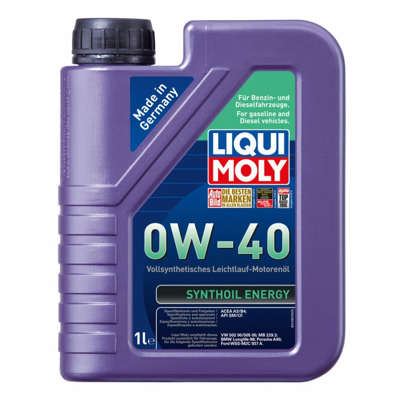 Масло моторное Liqui Moly Synthoil Energy 0w40 синтетическое, SN, ACEA A3/B4, универсальное, 1л, арт. 1922
Масло моторное Liqui Moly Synthoil Energy 0w40 синтетическое, SN, ACEA A3/B4, универсальное, 1л, арт. 1922