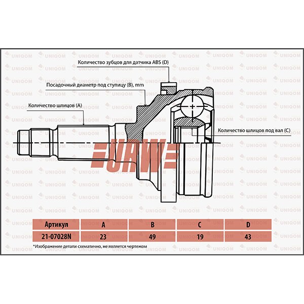 ШРУС привода URW, арт. 2107028N
ШРУС привода URW, арт. 2107028N