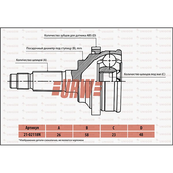 ШРУС привода URW, арт. 2102118N
ШРУС привода URW, арт. 2102118N