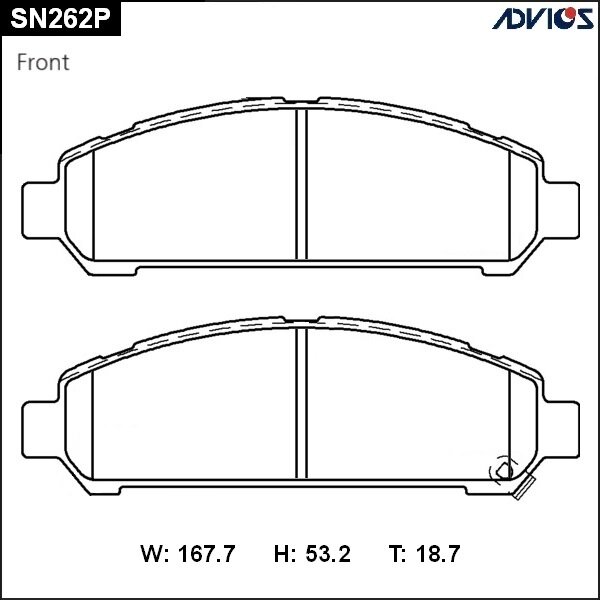 Колодки тормозные ADVICS дисковые, арт. SN262P
Колодки тормозные ADVICS дисковые, арт. SN262P