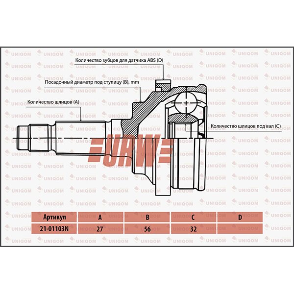 ШРУС привода URW, арт. 2101103N
ШРУС привода URW, арт. 2101103N