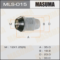 Гайка колесная Masuma MLS-015, закрытая, для Suzuki, M12x1.25(R), длина 35мм, коническая посадка, под ключ 19мм, 1 шт