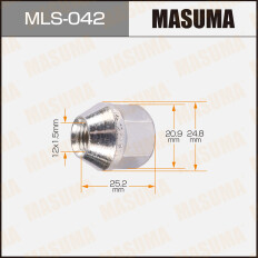 Гайка колесная Masuma MLS-042, открытая, M12x1.5(R), длина 25.2мм, коническая посадка, под ключ 21мм, 1шт