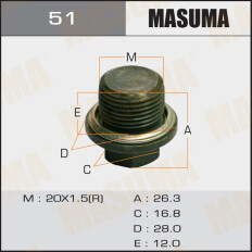 Болт маслосливной Masuma, для Subaru, M20х1.5(R), арт. 51