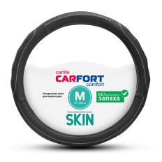 Оплетка на руль CARFORT SKIN с ребристыми вставками, экокожа, черный цвет, размер M (37-39см)