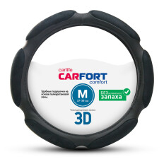 Оплетка на руль CARFORT 3D, экокожа и алькантара, черный цвет, размер M (37-39см)