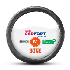 Оплетка на руль CARFORT BONE с рельефными ячейками, экокожа, черный цвет, размер M (37-39см)